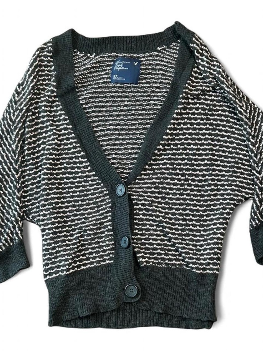 Vintage American Eagle Black + White Cardigan (Size S) Cozy Knit